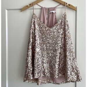 NSR Sequin Racerback Tank Top Blush Rose Pink Cocktail Party Womens Medium